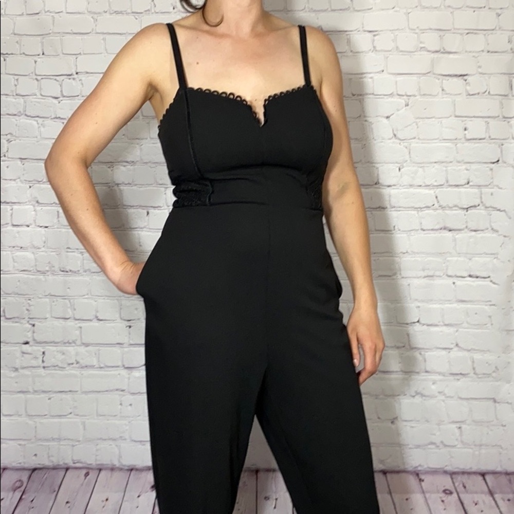 Black embroidery detail spaghetti strap jumpsuit